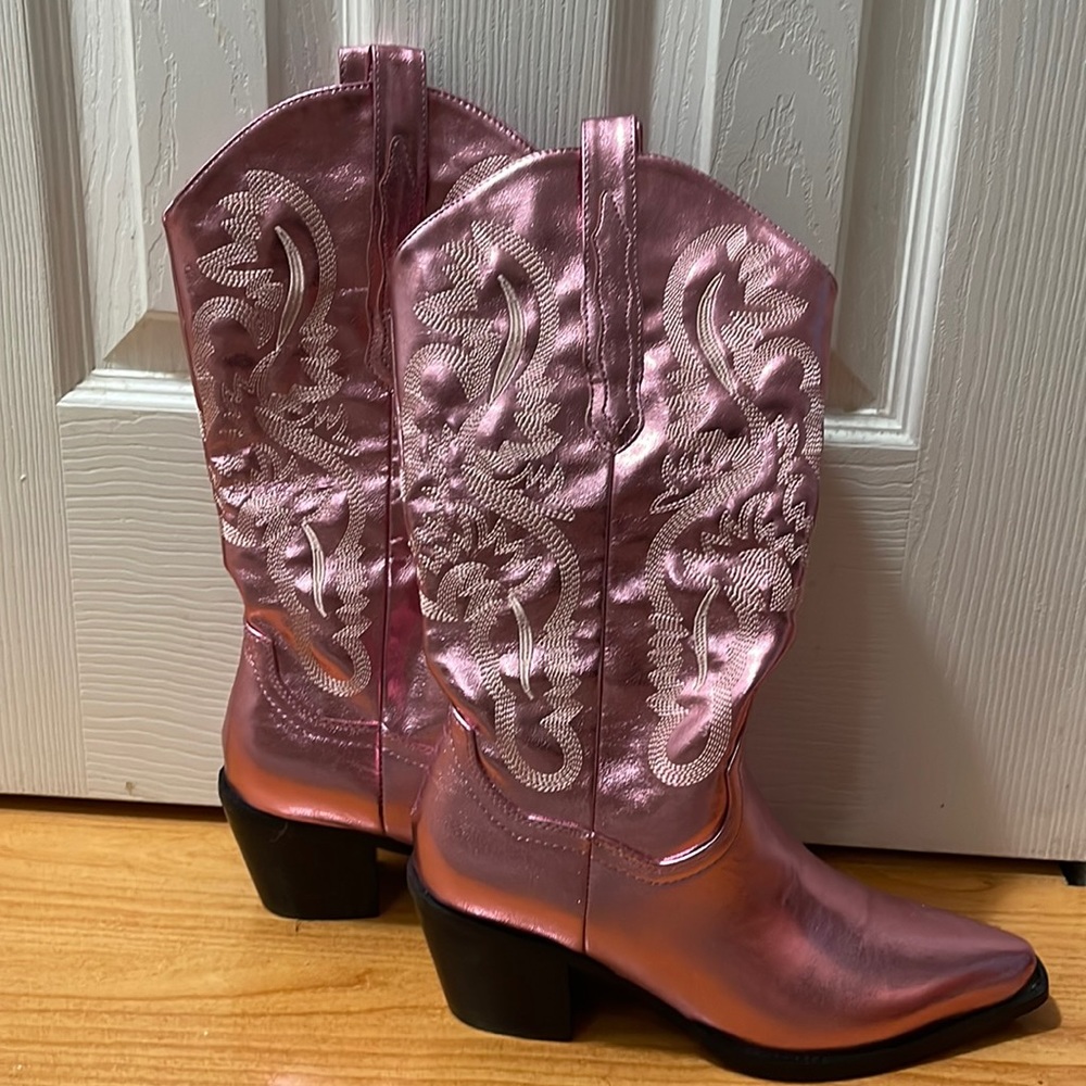 Billini Danilo Cowboy Boots Pink Metallic Size 8